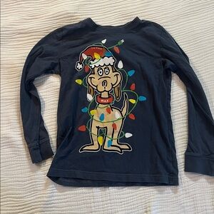 Life Is Good Kids Long Sleeve Tee with Festive Dog and Lights - Dark Blue